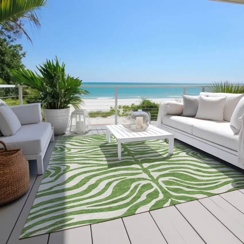 Green And Ivory Animal Print Washable Indoor Outdoor Area Rug Photo 9