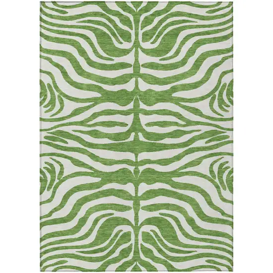 Green And Ivory Animal Print Washable Indoor Outdoor Area Rug Photo 1