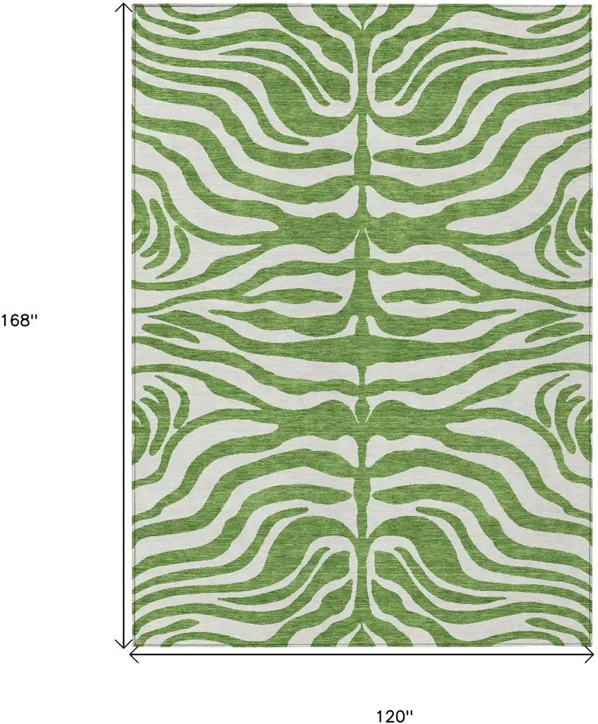 Green And Ivory Animal Print Washable Indoor Outdoor Area Rug Photo 6