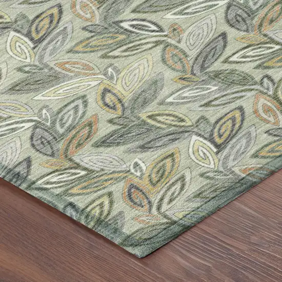 Green And Ivory Botanical Leaves Washable Indoor Outdoor Area Rug Photo 7
