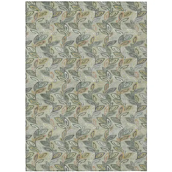 Green And Ivory Botanical Leaves Washable Indoor Outdoor Area Rug Photo 2
