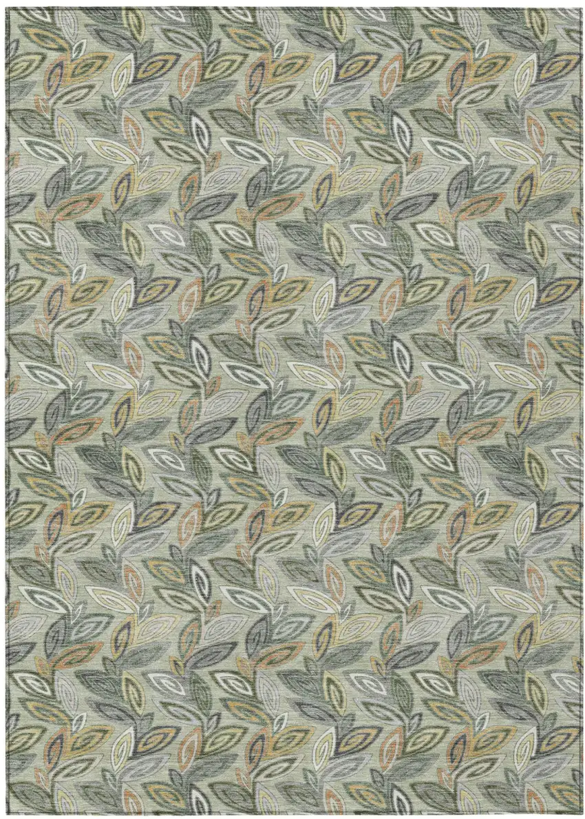Green And Ivory Botanical Leaves Washable Indoor Outdoor Area Rug Photo 2