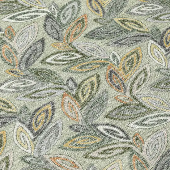 Green And Ivory Botanical Leaves Washable Indoor Outdoor Area Rug Photo 8