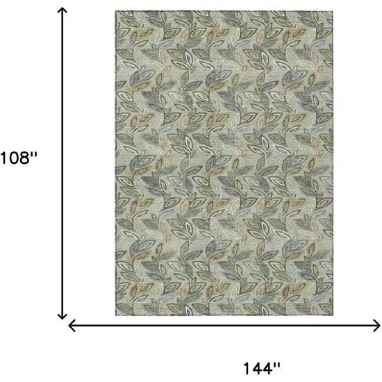 Green And Ivory Botanical Leaves Washable Indoor Outdoor Area Rug Photo 9
