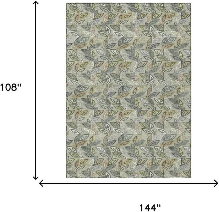 Green And Ivory Botanical Leaves Washable Indoor Outdoor Area Rug Photo 9