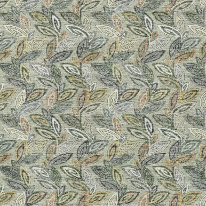 Green And Ivory Botanical Leaves Washable Indoor Outdoor Area Rug Photo 3
