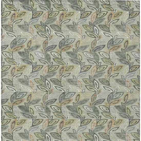 Green And Ivory Botanical Leaves Washable Indoor Outdoor Area Rug Photo 6