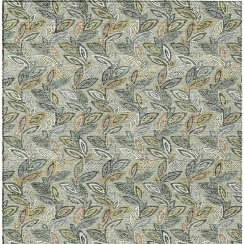 Green And Ivory Botanical Leaves Washable Indoor Outdoor Area Rug Photo 6