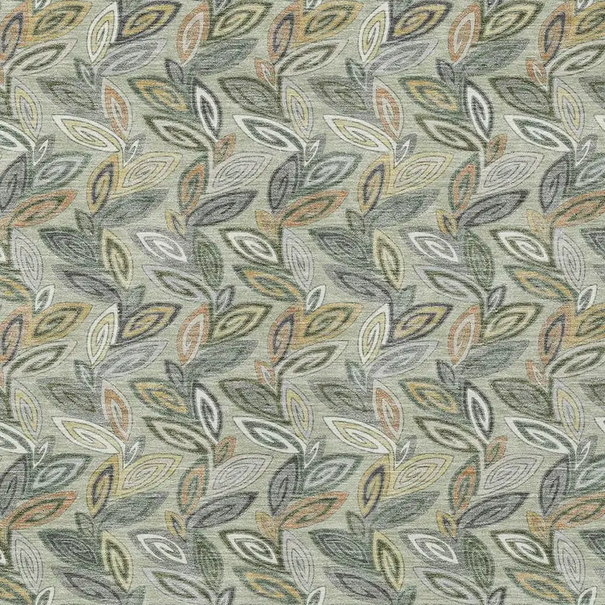 Green And Ivory Botanical Leaves Washable Indoor Outdoor Area Rug Photo 5