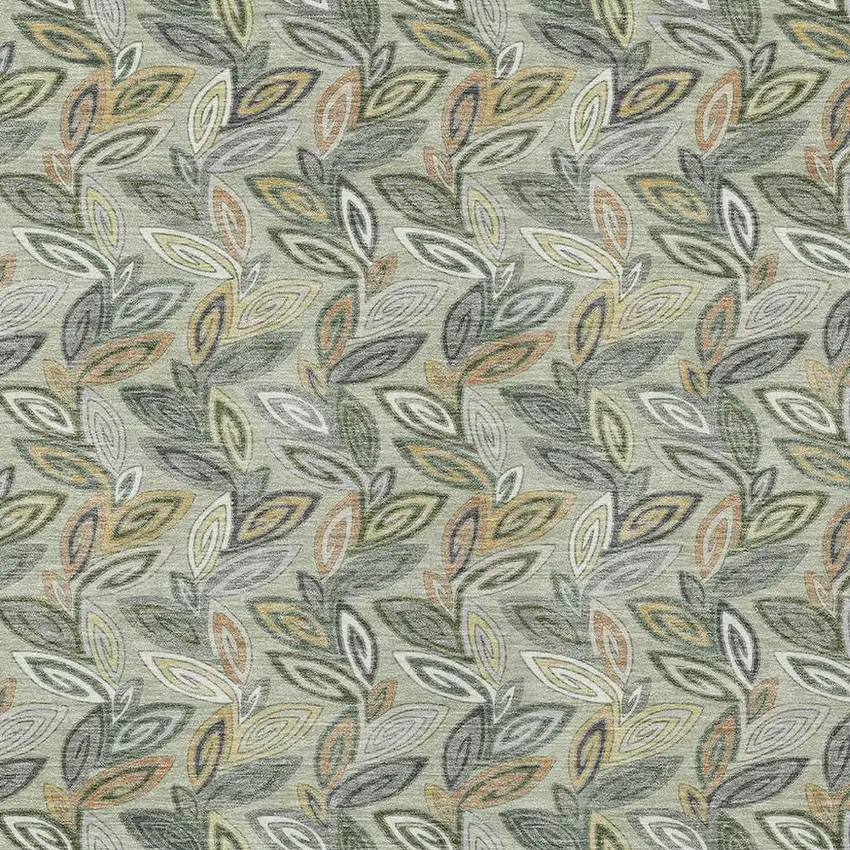 Green And Ivory Botanical Leaves Washable Indoor Outdoor Area Rug Photo 3