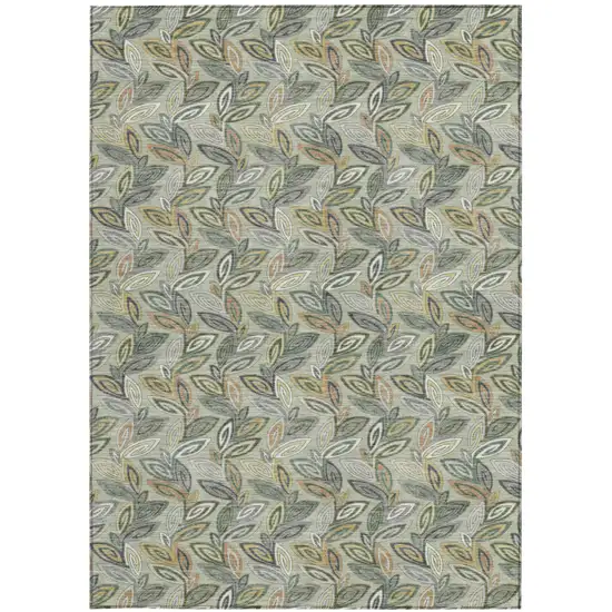 Green And Ivory Botanical Leaves Washable Indoor Outdoor Area Rug Photo 4