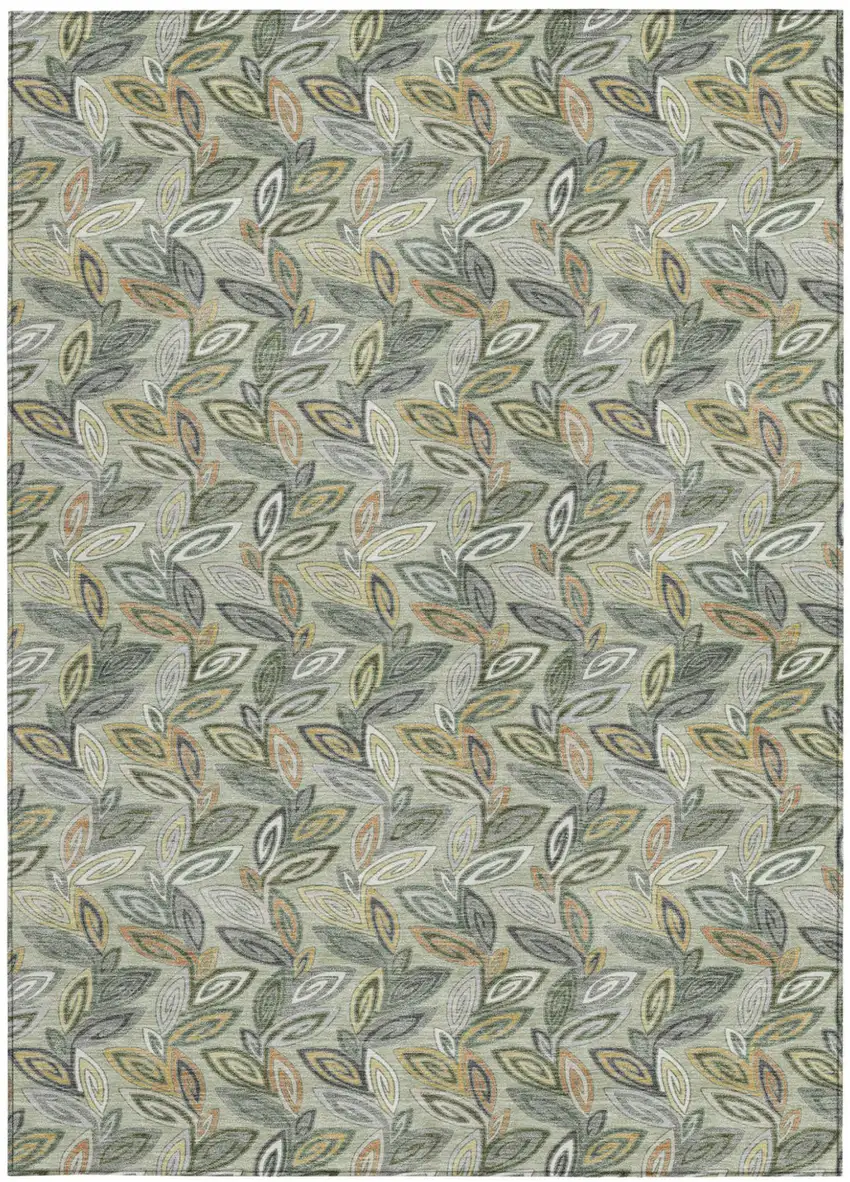 Green And Ivory Botanical Leaves Washable Indoor Outdoor Area Rug Photo 4