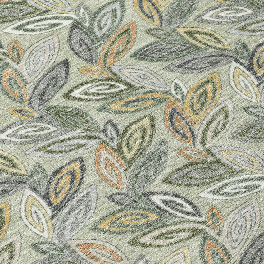 Green And Ivory Botanical Leaves Washable Indoor Outdoor Area Rug Photo 8