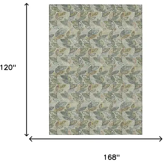 Green And Ivory Botanical Leaves Washable Indoor Outdoor Area Rug Photo 9