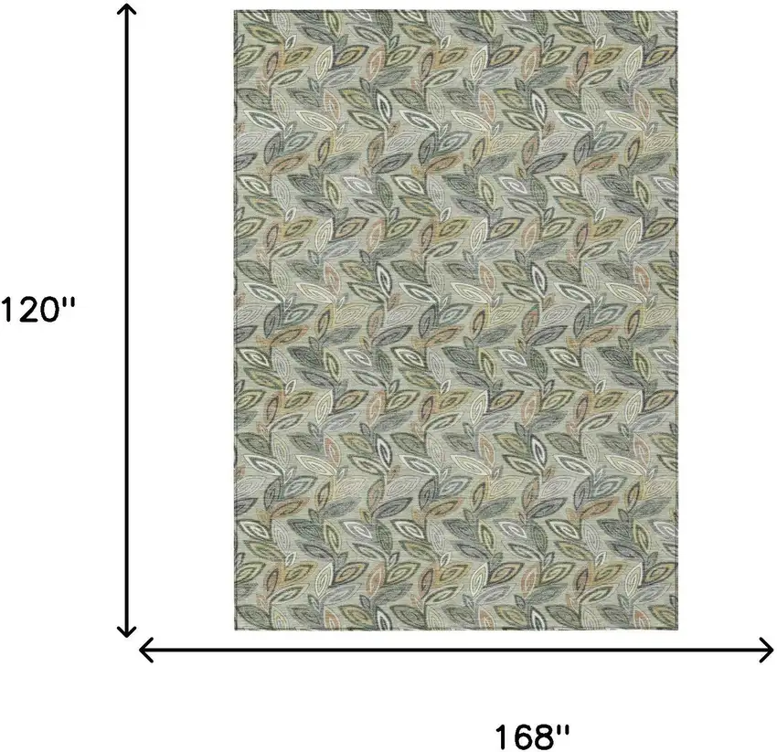 Green And Ivory Botanical Leaves Washable Indoor Outdoor Area Rug Photo 9
