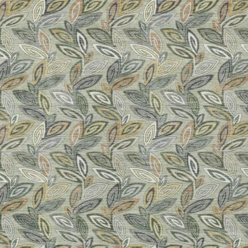 Green And Ivory Botanical Leaves Washable Indoor Outdoor Area Rug Photo 5