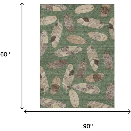 Green And Ivory Botanical Leaves Washable Indoor Outdoor Area Rug Photo 9