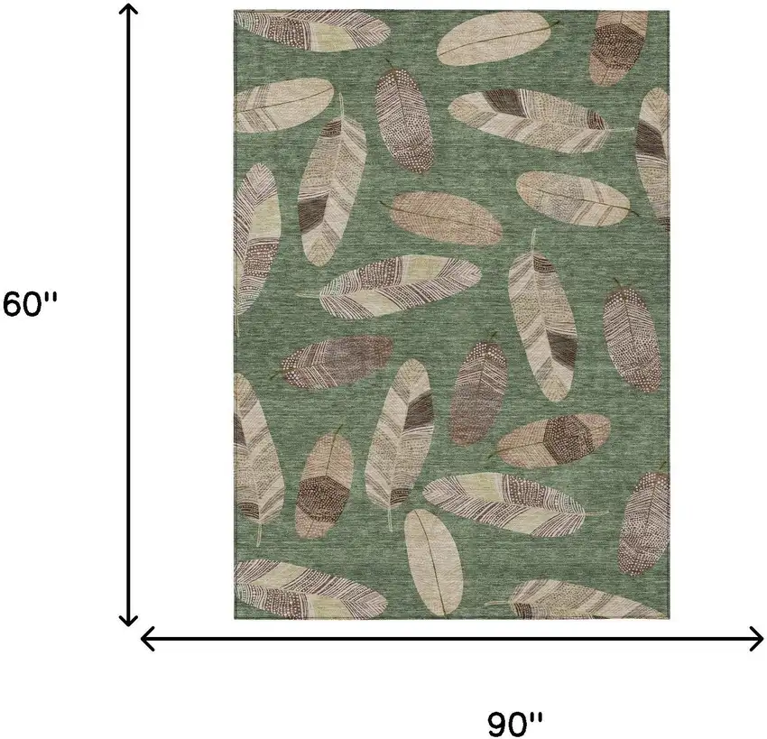 Green And Ivory Botanical Leaves Washable Indoor Outdoor Area Rug Photo 9