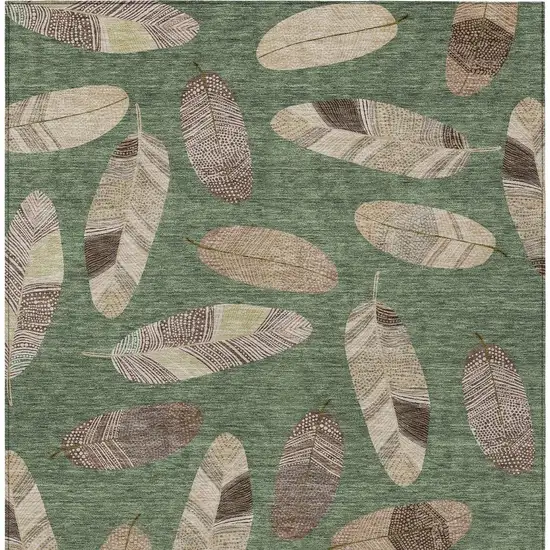 Green And Ivory Botanical Leaves Washable Indoor Outdoor Area Rug Photo 4