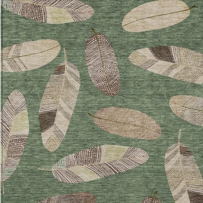 Green And Ivory Botanical Leaves Washable Indoor Outdoor Area Rug Photo 5