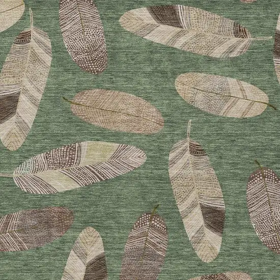 Green And Ivory Botanical Leaves Washable Indoor Outdoor Area Rug Photo 3