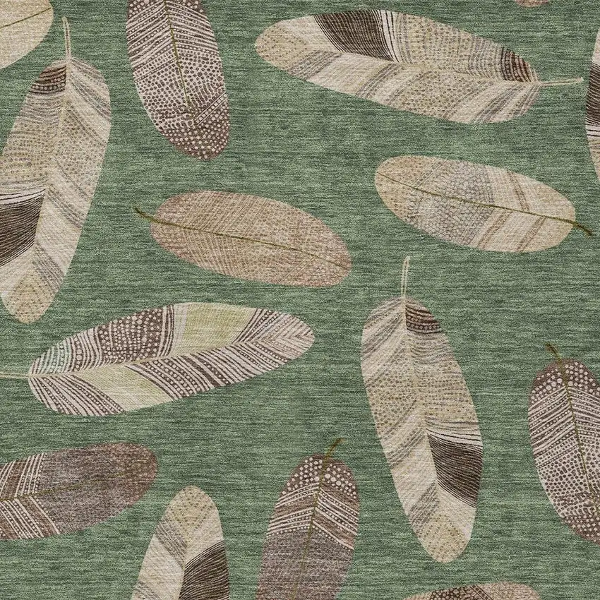 Green And Ivory Botanical Leaves Washable Indoor Outdoor Area Rug Photo 3