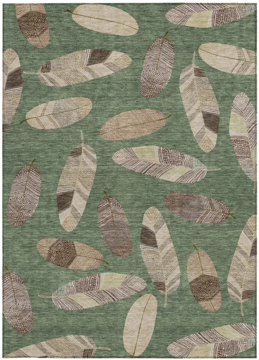 Green And Ivory Botanical Leaves Washable Indoor Outdoor Area Rug Photo 3