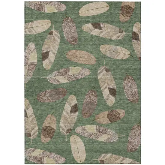 Green And Ivory Botanical Leaves Washable Indoor Outdoor Area Rug Photo 2