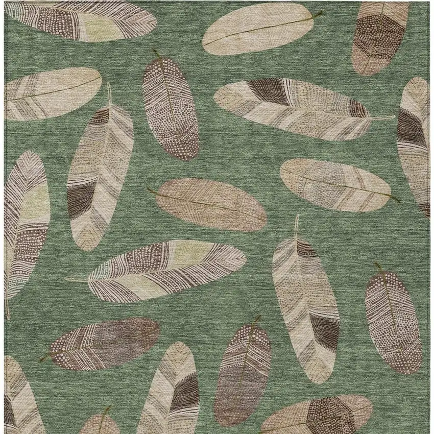 Green And Ivory Botanical Leaves Washable Indoor Outdoor Area Rug Photo 5