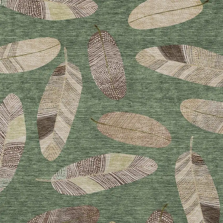 Green And Ivory Botanical Leaves Washable Indoor Outdoor Area Rug Photo 4