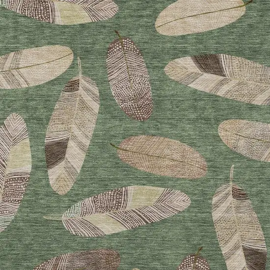 Green And Ivory Botanical Leaves Washable Indoor Outdoor Area Rug Photo 4