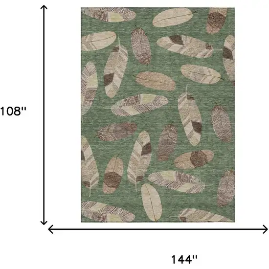 Green And Ivory Botanical Leaves Washable Indoor Outdoor Area Rug Photo 8