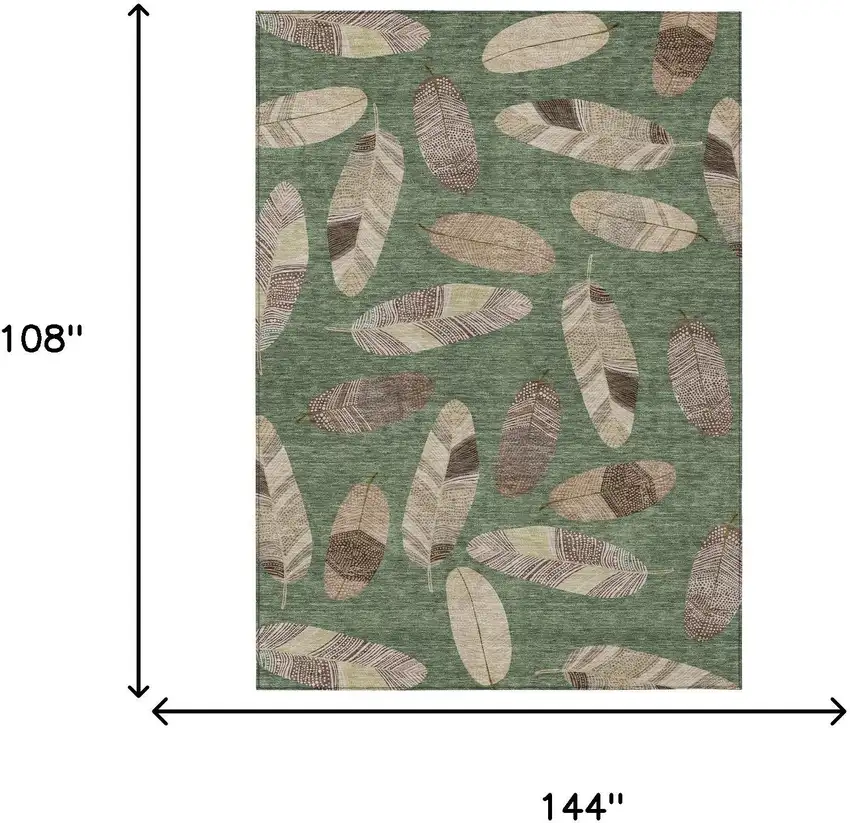Green And Ivory Botanical Leaves Washable Indoor Outdoor Area Rug Photo 8