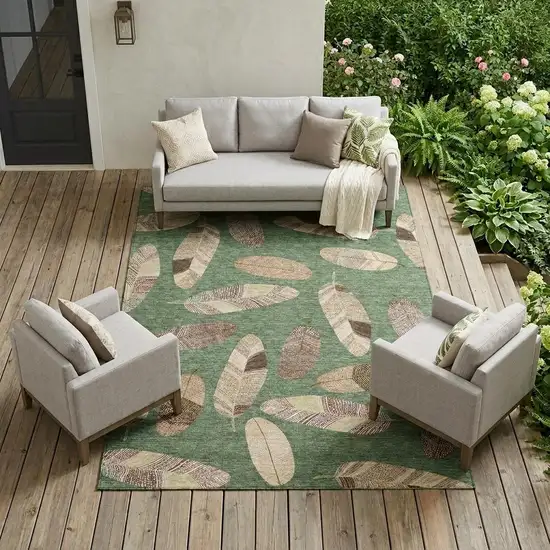 Green And Ivory Botanical Leaves Washable Indoor Outdoor Area Rug Photo 1