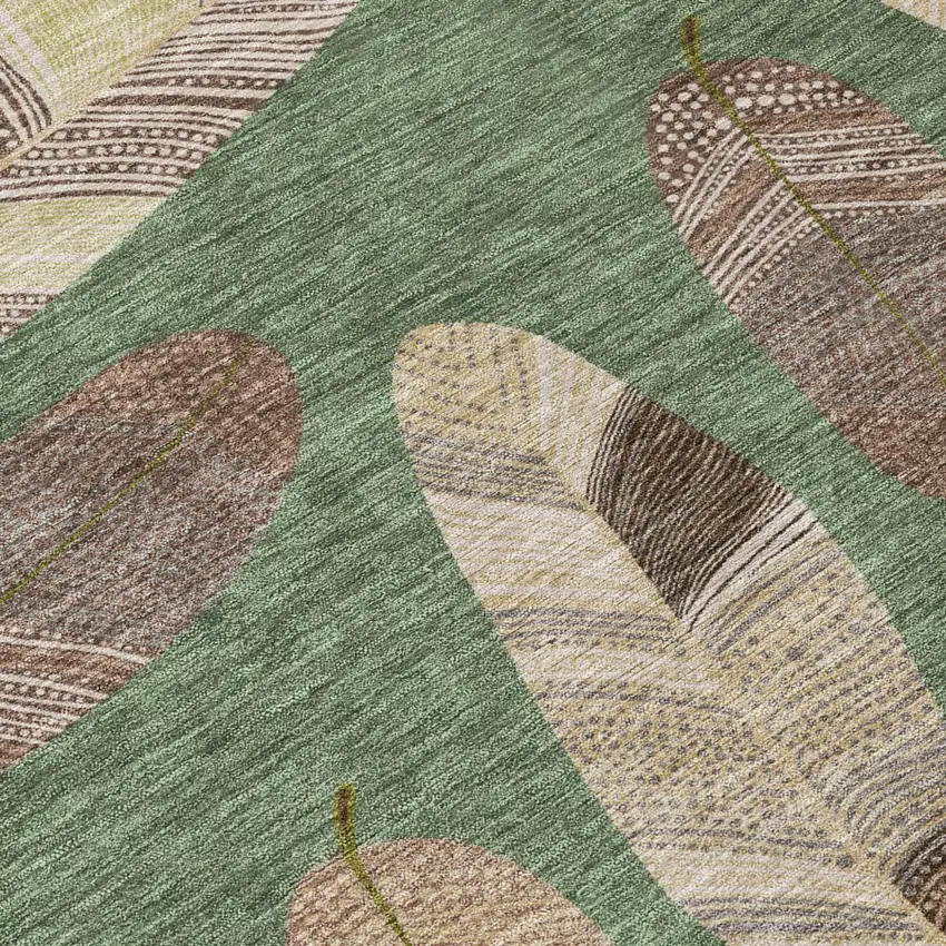 Green And Ivory Botanical Leaves Washable Indoor Outdoor Area Rug Photo 8