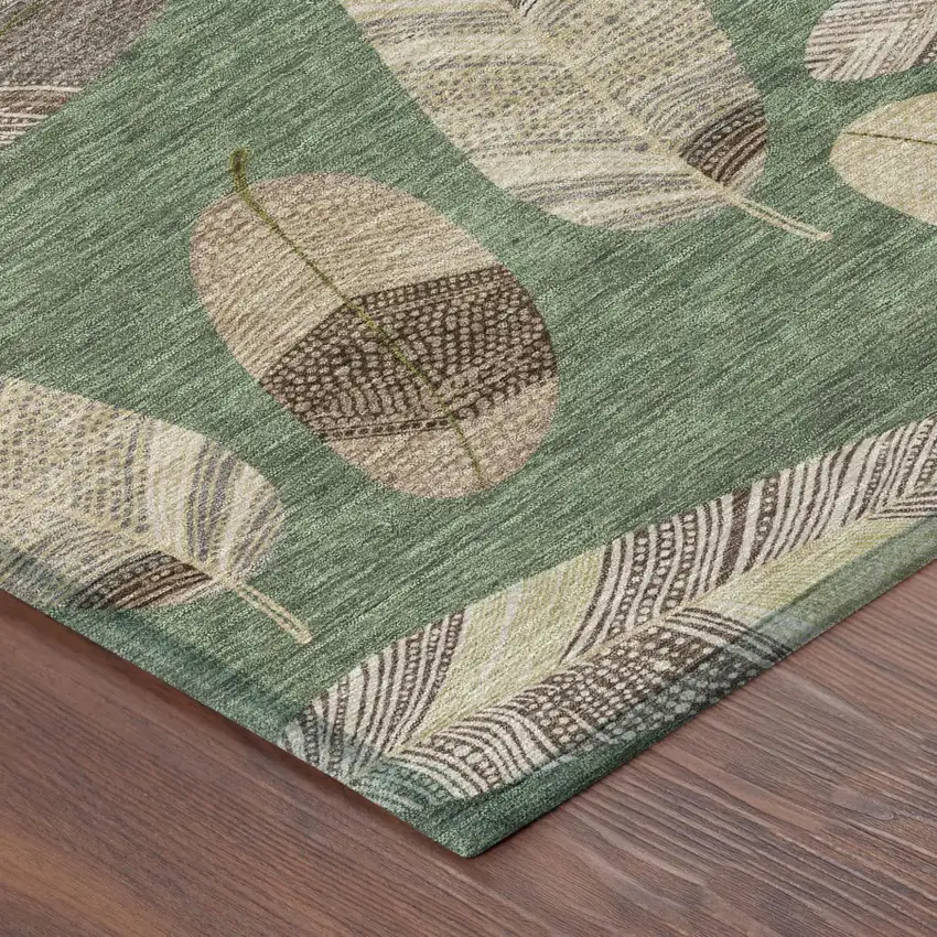 Green And Ivory Botanical Leaves Washable Indoor Outdoor Area Rug Photo 7
