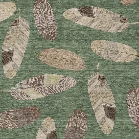 Green And Ivory Botanical Leaves Washable Indoor Outdoor Area Rug Photo 5