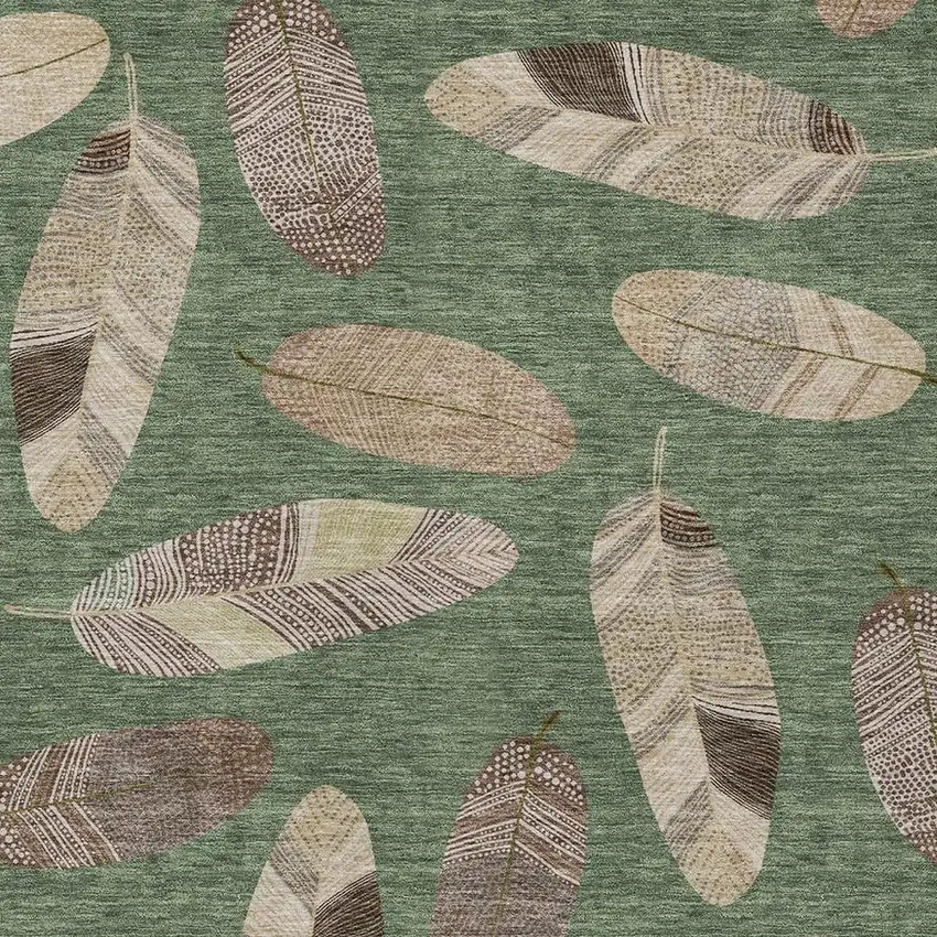 Green And Ivory Botanical Leaves Washable Indoor Outdoor Area Rug Photo 5