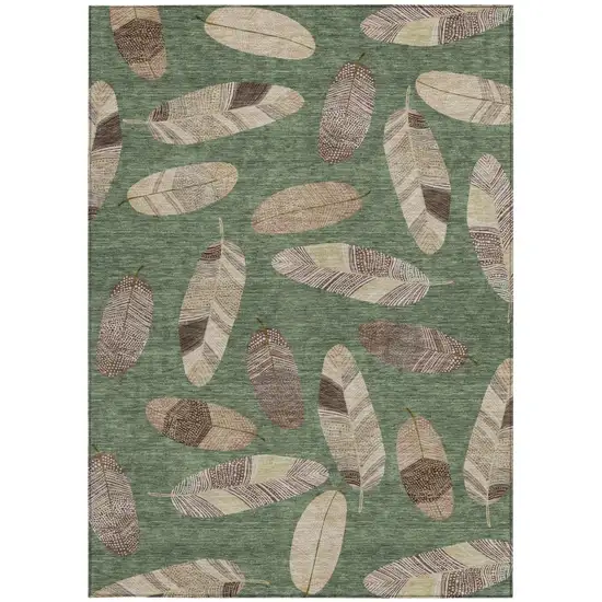 Green And Ivory Botanical Leaves Washable Indoor Outdoor Area Rug Photo 4