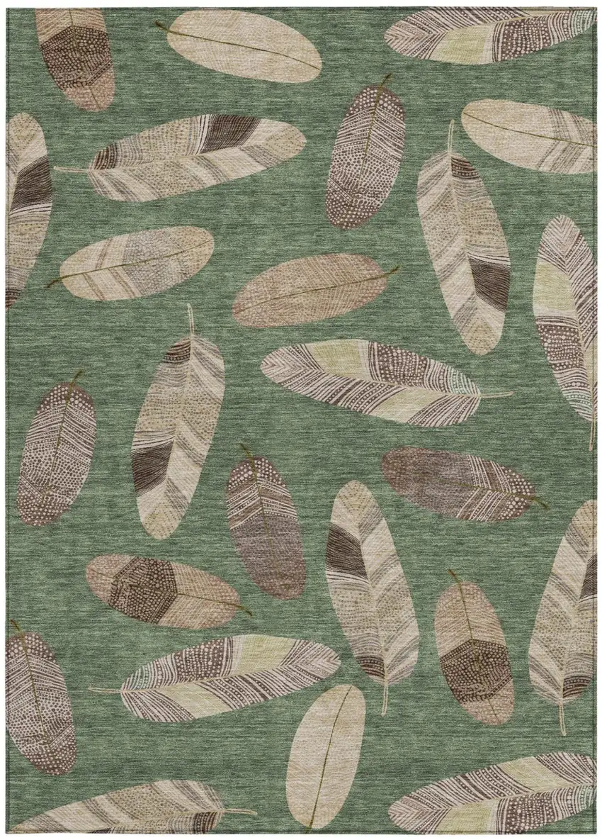 Green And Ivory Botanical Leaves Washable Indoor Outdoor Area Rug Photo 4