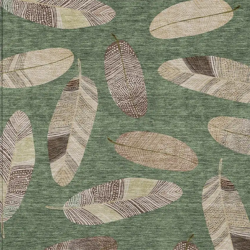Green And Ivory Botanical Leaves Washable Indoor Outdoor Area Rug Photo 3