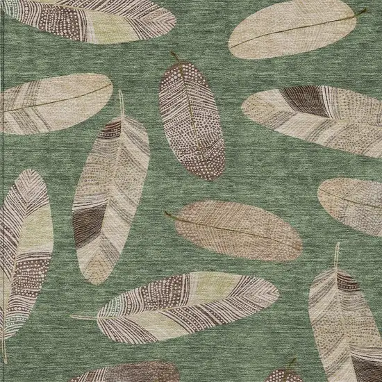 Green And Ivory Botanical Leaves Washable Indoor Outdoor Area Rug Photo 3