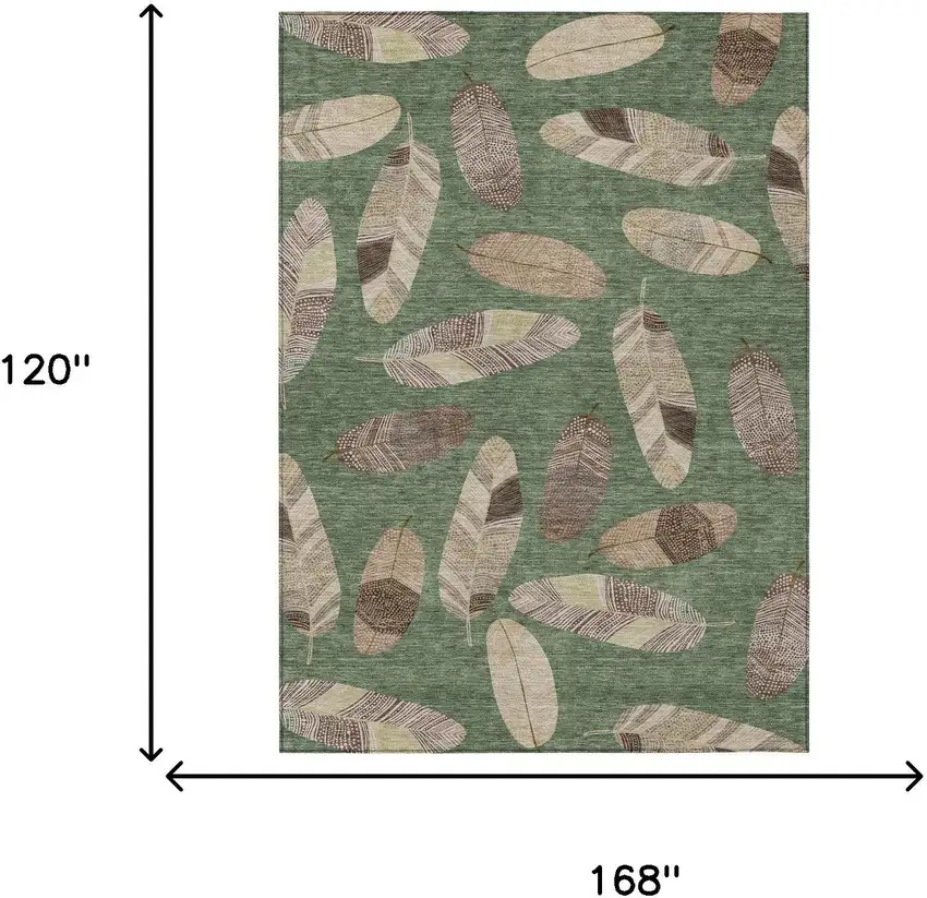 Green And Ivory Botanical Leaves Washable Indoor Outdoor Area Rug Photo 9