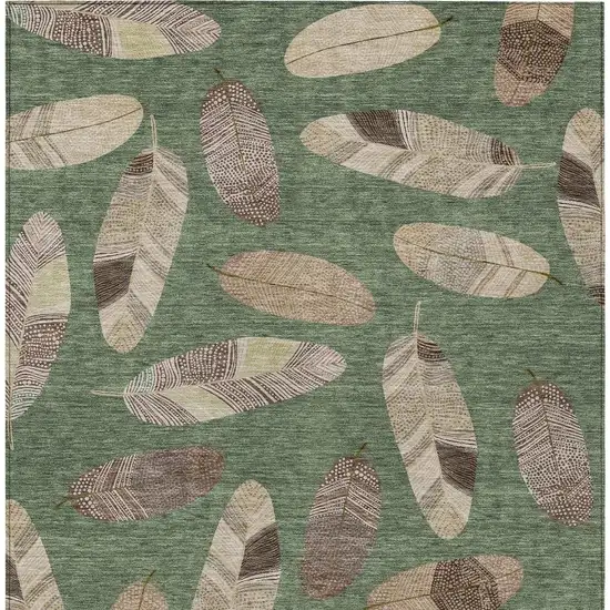Green And Ivory Botanical Leaves Washable Indoor Outdoor Area Rug Photo 6