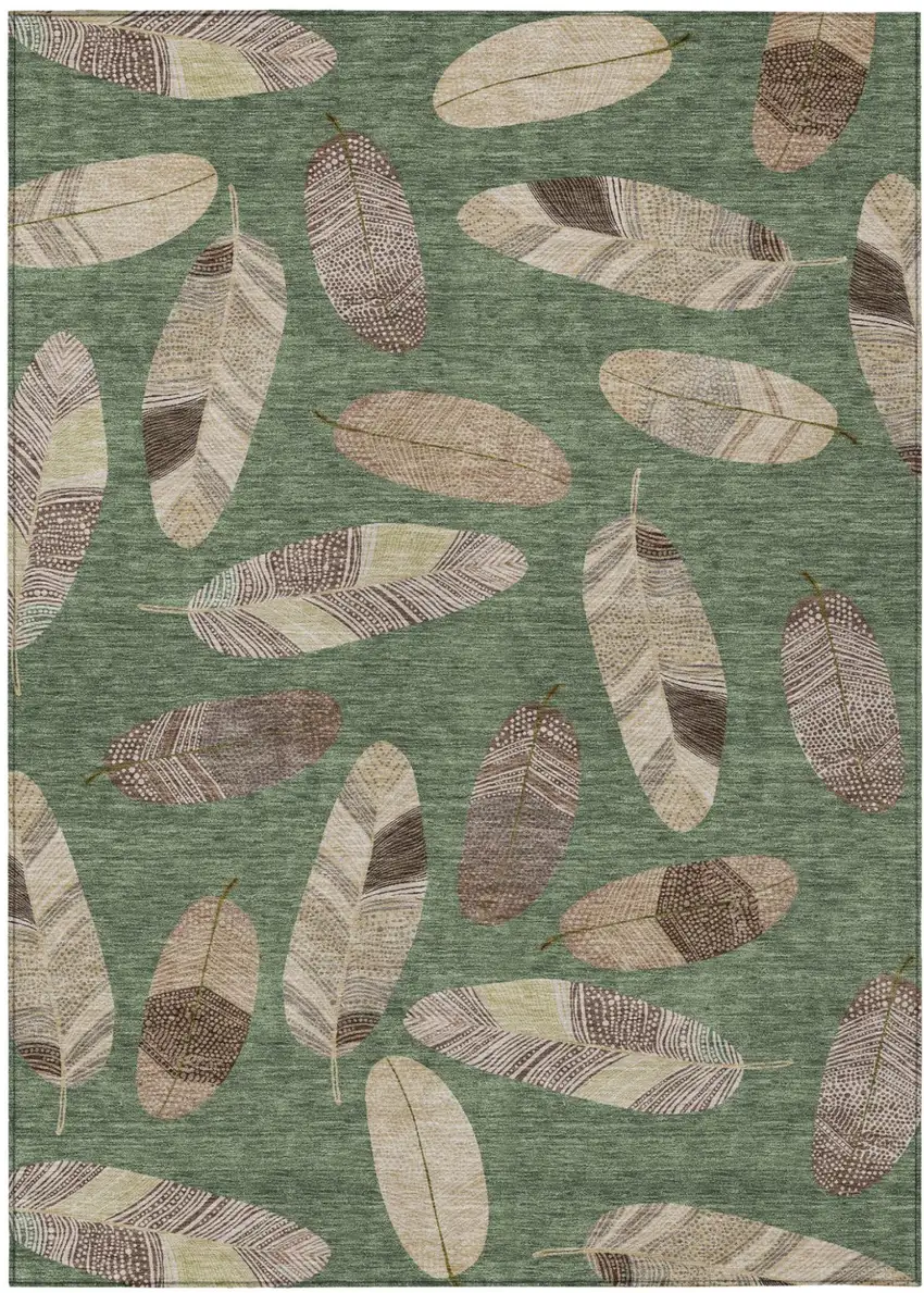 Green And Ivory Botanical Leaves Washable Indoor Outdoor Area Rug Photo 2