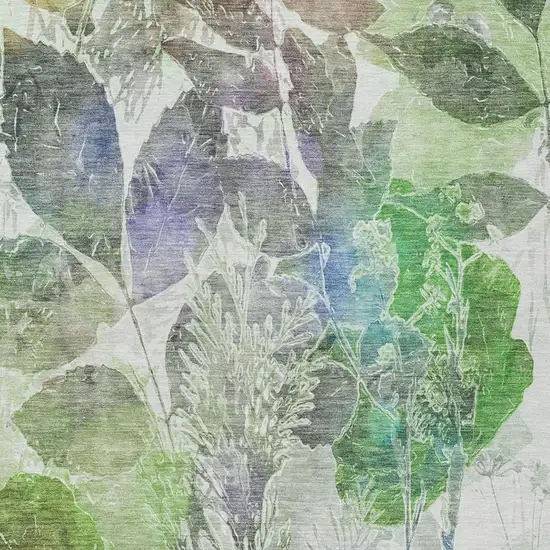 Green And Ivory Botanical Leaves Washable Indoor Outdoor Area Rug Photo 7