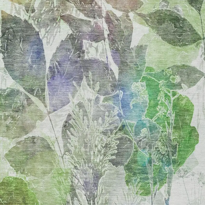 Green And Ivory Botanical Leaves Washable Indoor Outdoor Area Rug Photo 7
