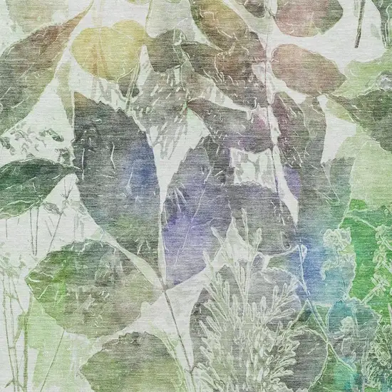 Green And Ivory Botanical Leaves Washable Indoor Outdoor Area Rug Photo 4