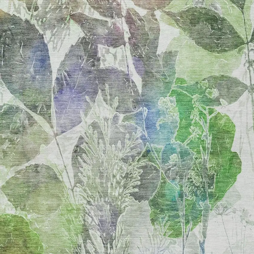 Green And Ivory Botanical Leaves Washable Indoor Outdoor Area Rug Photo 5