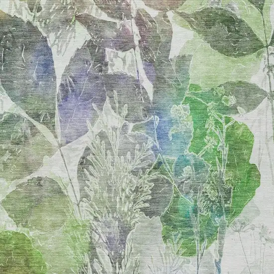 Green And Ivory Botanical Leaves Washable Indoor Outdoor Area Rug Photo 5